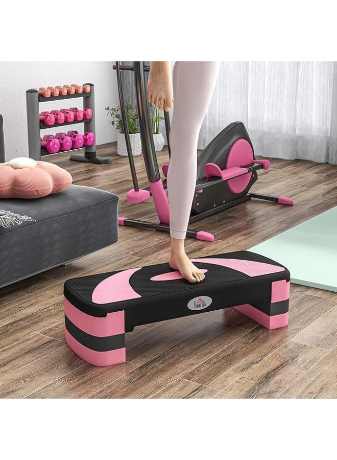 Aerobics Step for Fitness Non-Slip with Adjustable Height 3 Levels 80 x 31 x 10/15/20 cm Platform Stepper for Sports and Exercise at Home Gym Load 150 kg Pink - Image 3